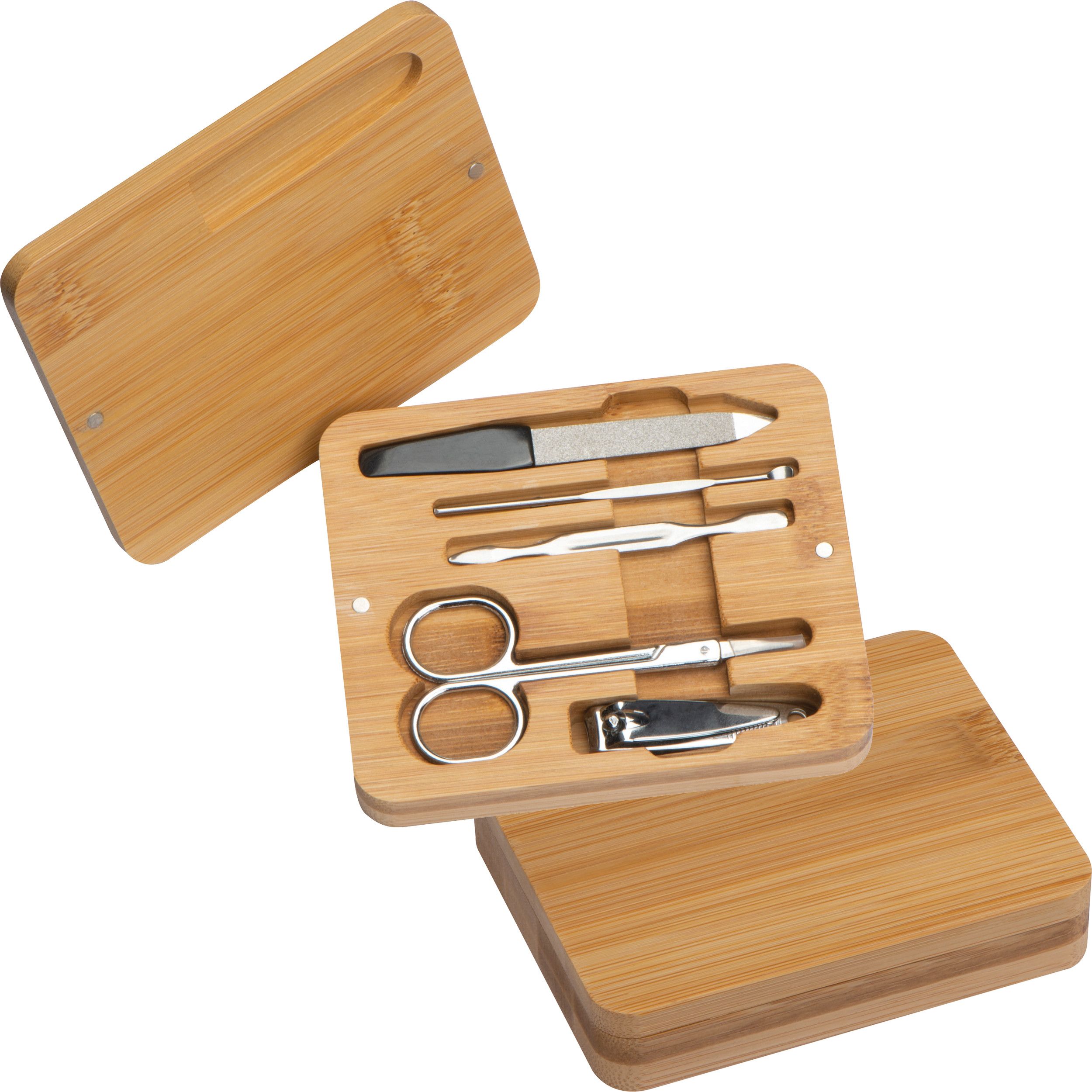 Manikürset in Bambusetui - beige-835