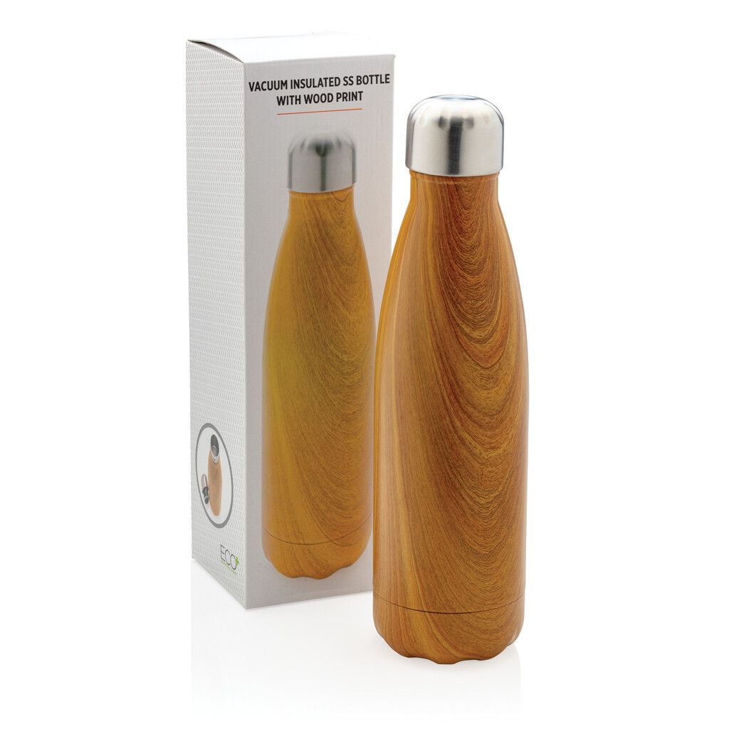 Vakuumisolierte Stainless Steel Flasche mit Holzoptik - gelb-655
