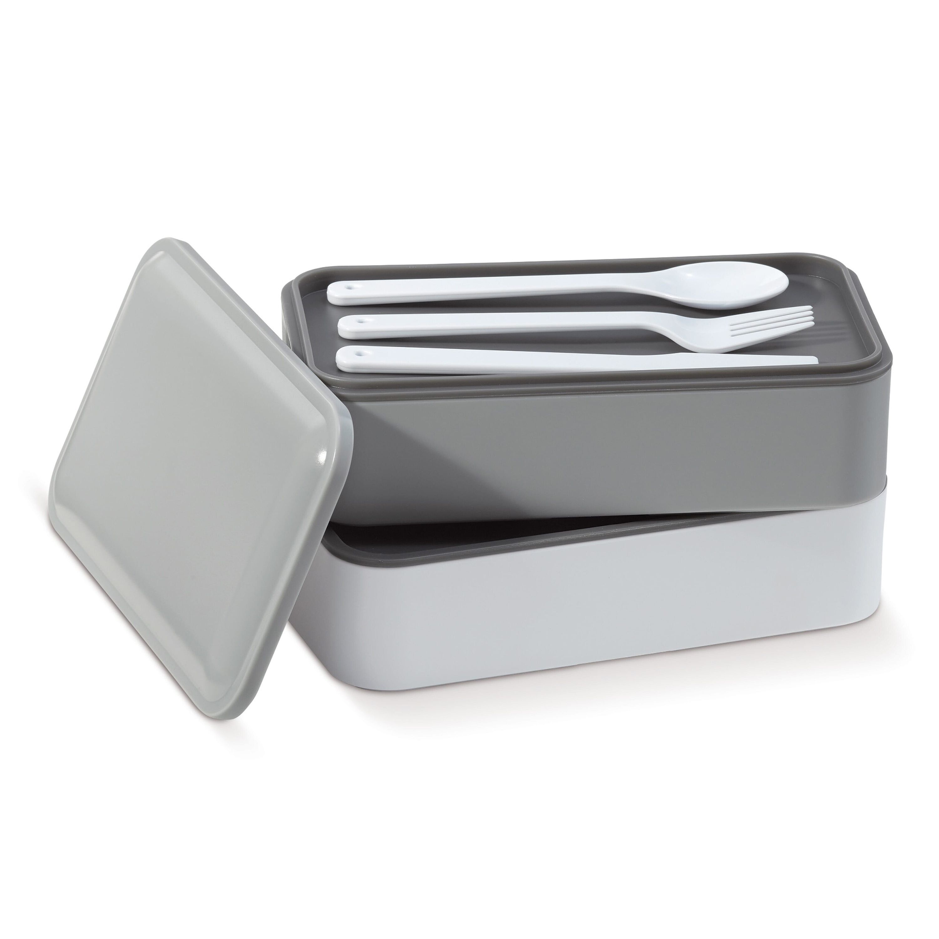 Bento box mit Besteck 1250ml - grau  -  weiss-229