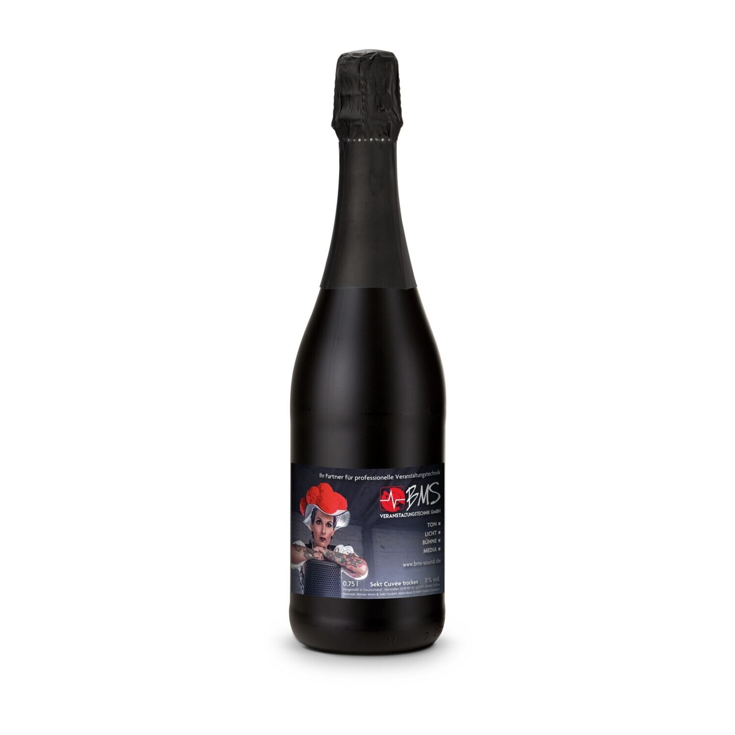 Sekt Cuvée - Flasche schwarz, 0,75 l - Kapselfarbe Schwarz-134