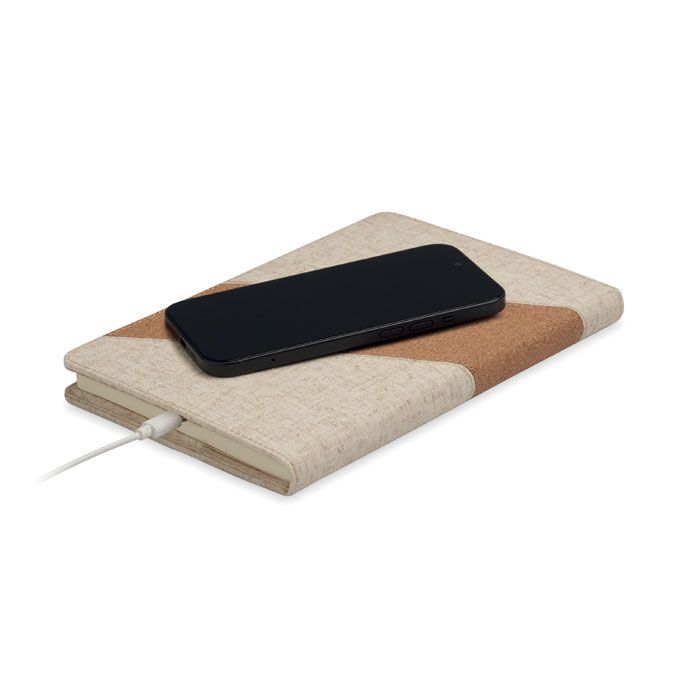 A5-Notizbuch mit 15W-Ladegerät CORTONA - beige-972