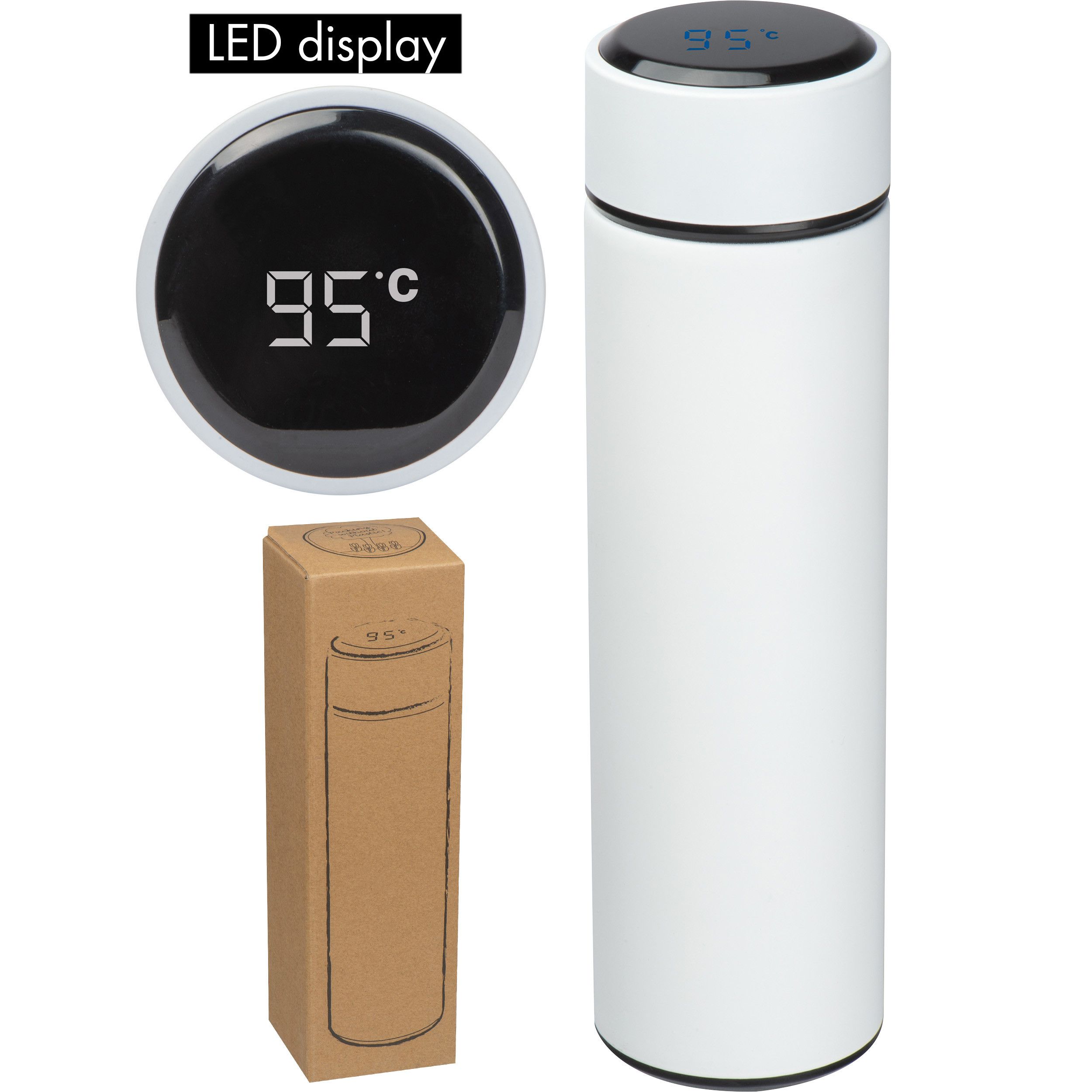 Edelstahlflasche mit LED Temperaturanzeige, 450ml - weiß-312