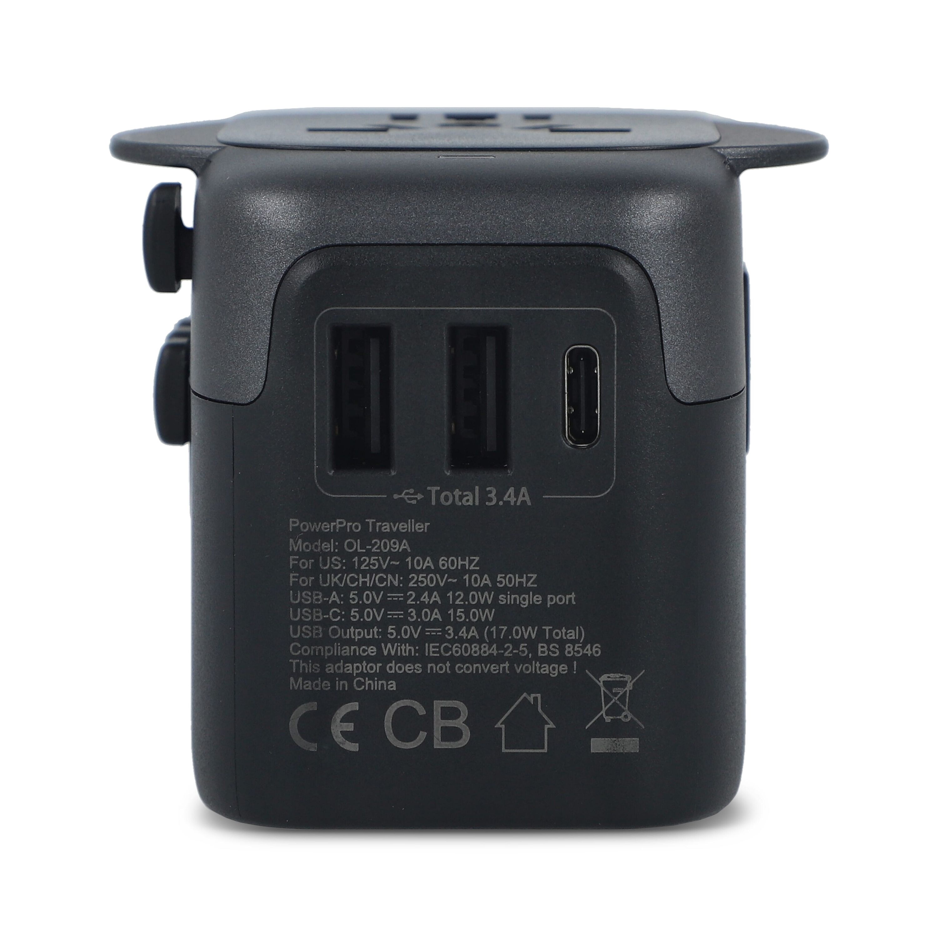 PowerPro Reiseadapter aus Kunststoff - schwarz-896
