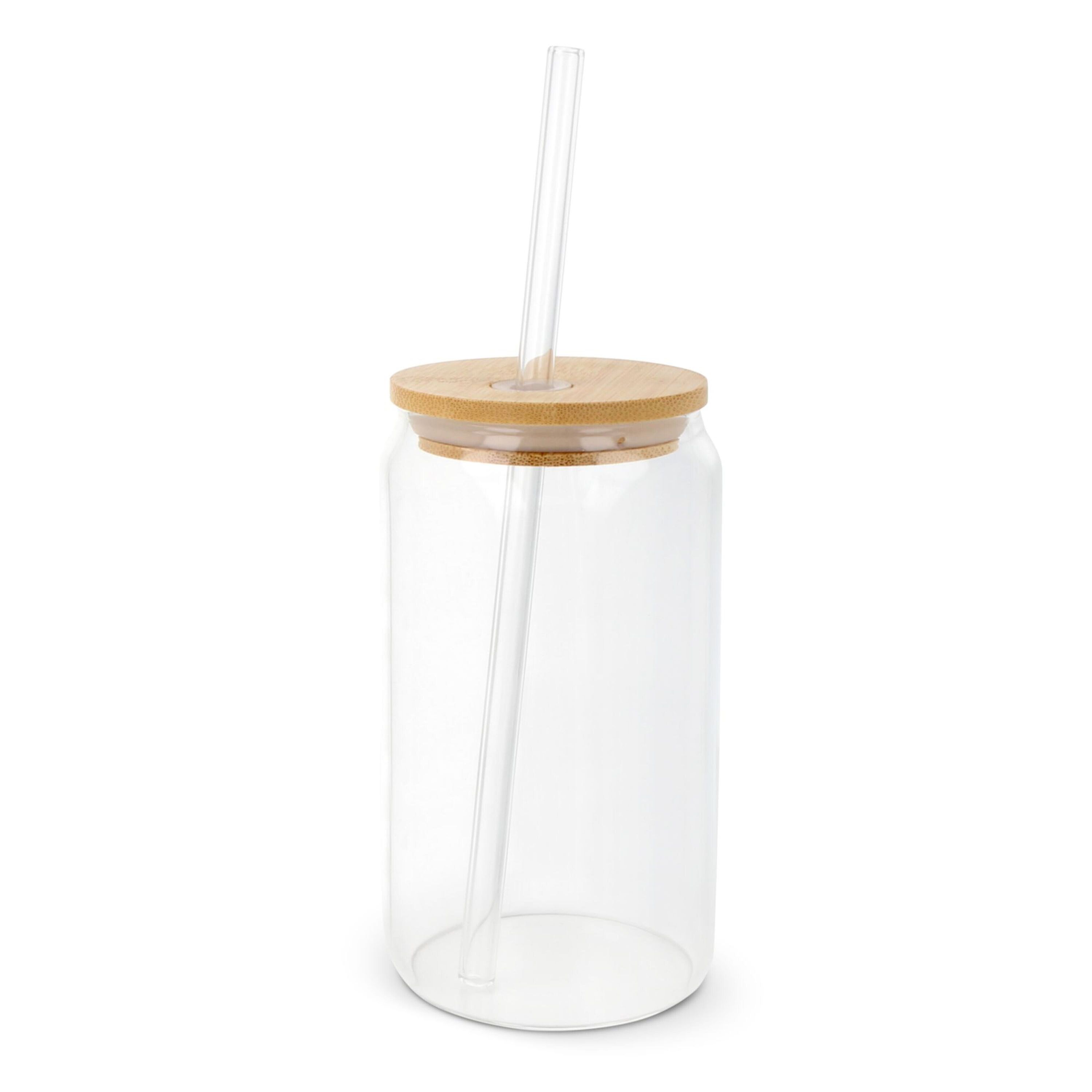 Glas mit Bambusdeckel & Strohhalm 450ml - transparent-286