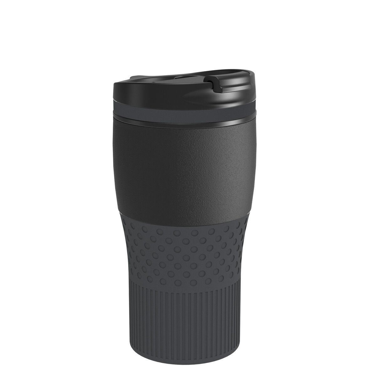 Thermobecher BAYAMO MEZZO CORPORATE mit Ring und Hülle - schwarz - dunkelgrau - dunkelgrau-693