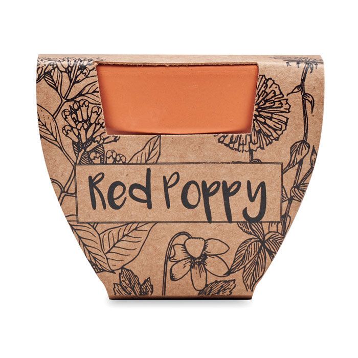 Terracotta-Topf Mohnblume RED POPPY - holz-294