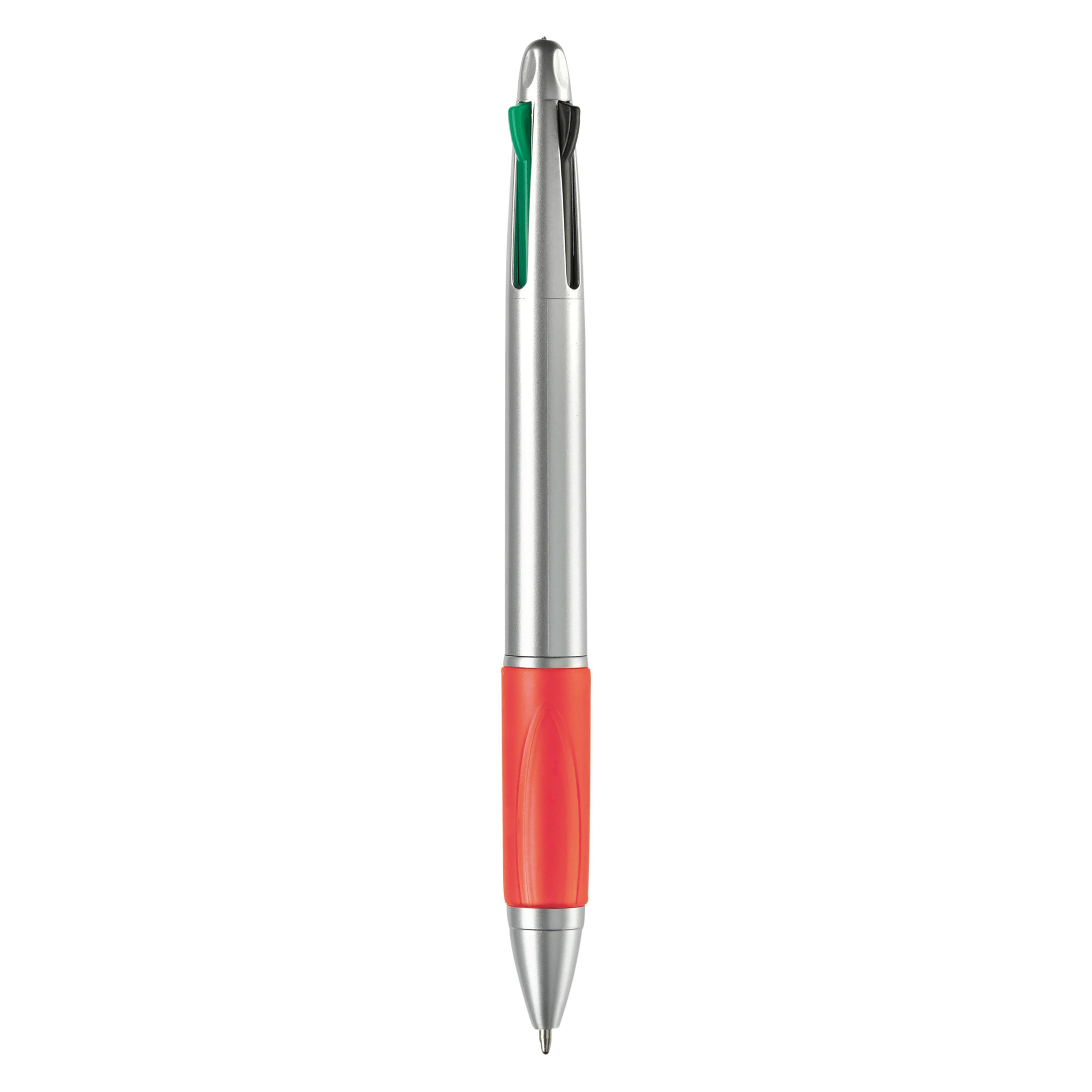 Kugelschreiber mit 4 Schreibfarben - silber  -  rot-765