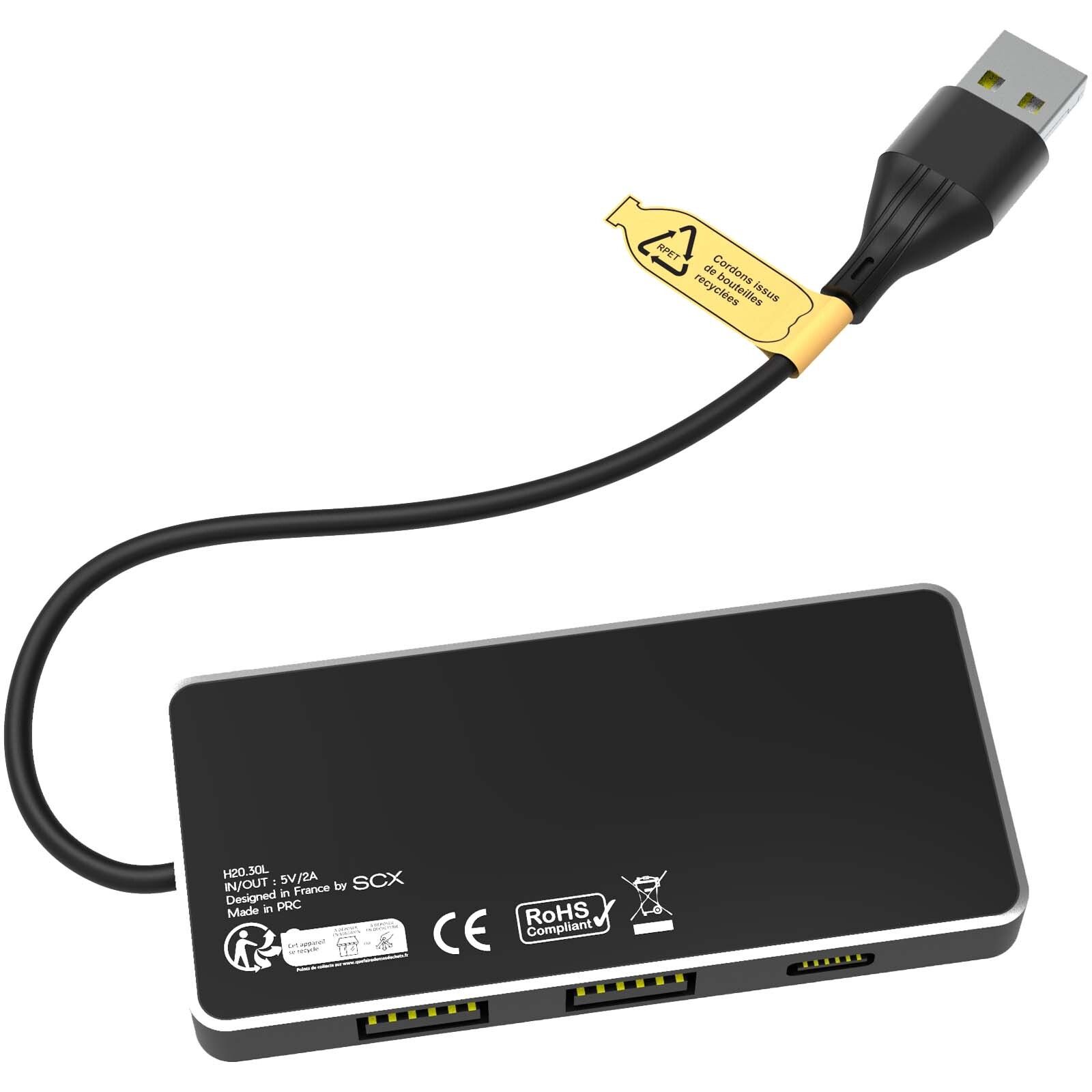 SCX.design H20 8-in-1 USB-Hub mit dualem Eingang und 6 Ports und Leuchtlogo - schwarz-202