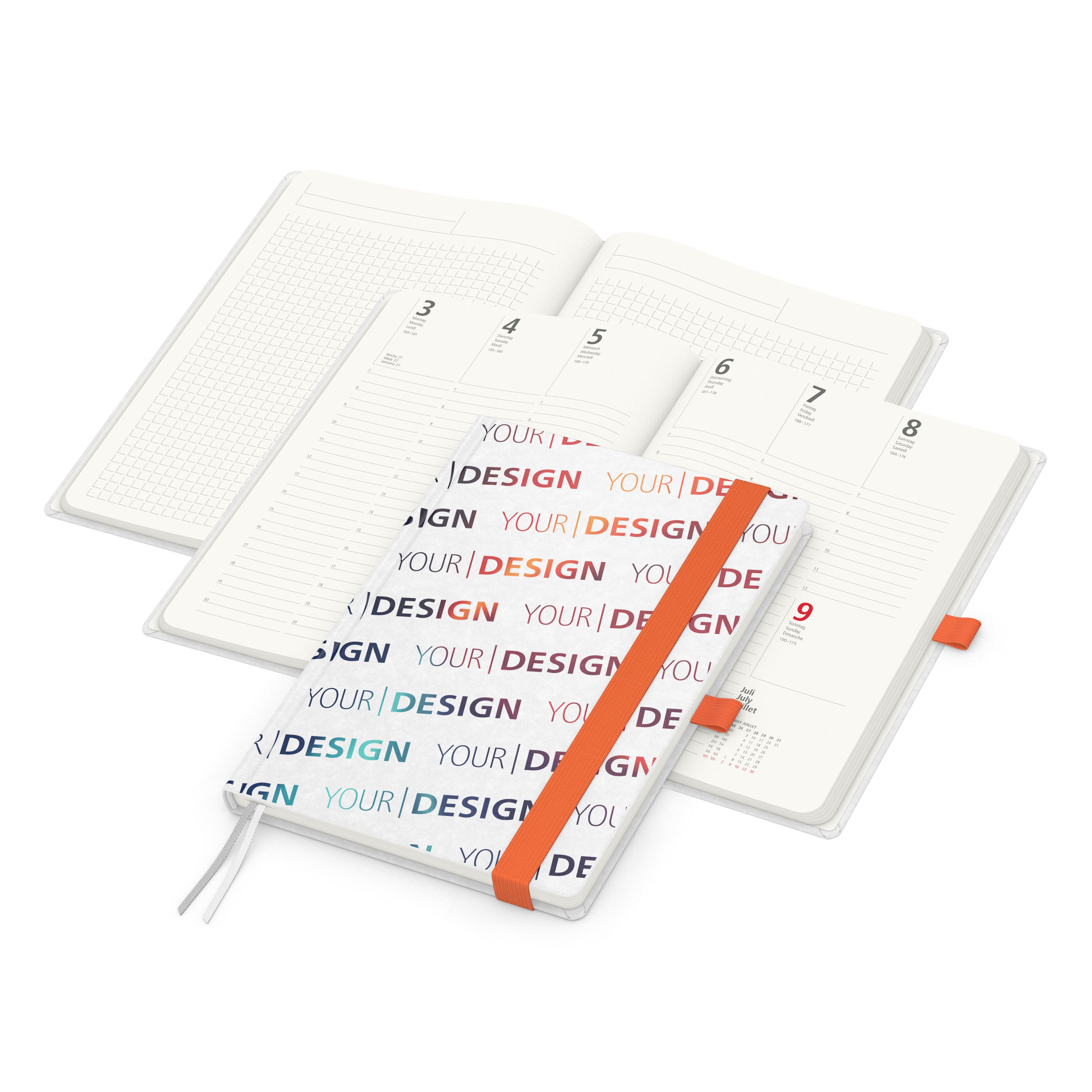 Wochenkalender vorne + Notizen hinten Match-Hybrid RECYCLING, Naturpapier, orange-993
