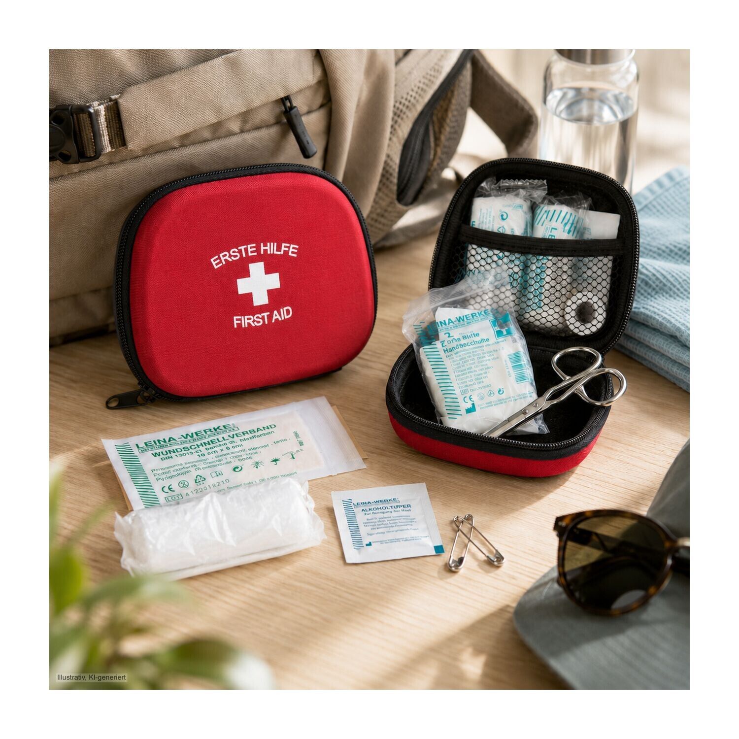 First Aid Kit - Erste Hilfe Set, 12-teilig, deutsche Markenware - rot-433