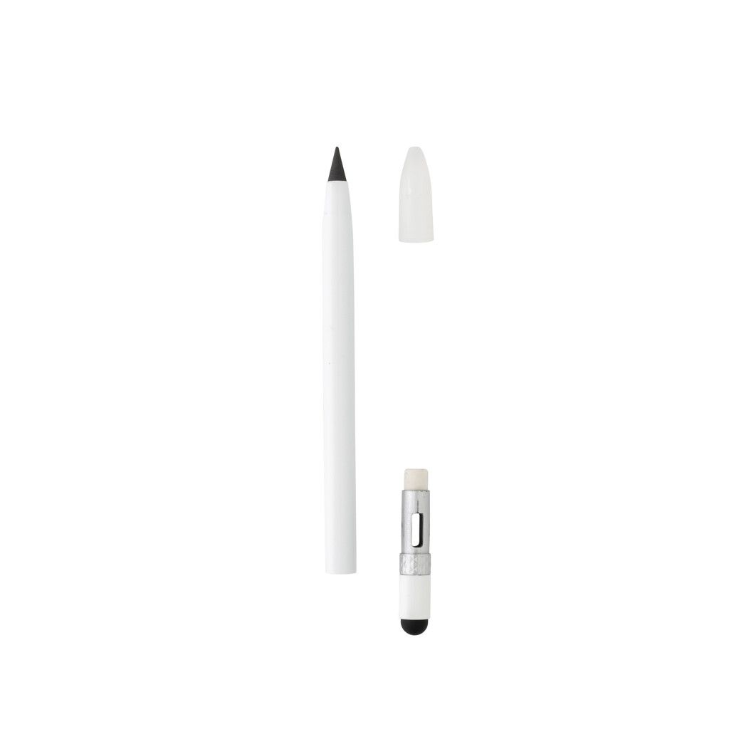 Tintenloser Stift aus Aluminium mit Radiergummi - weiß-478