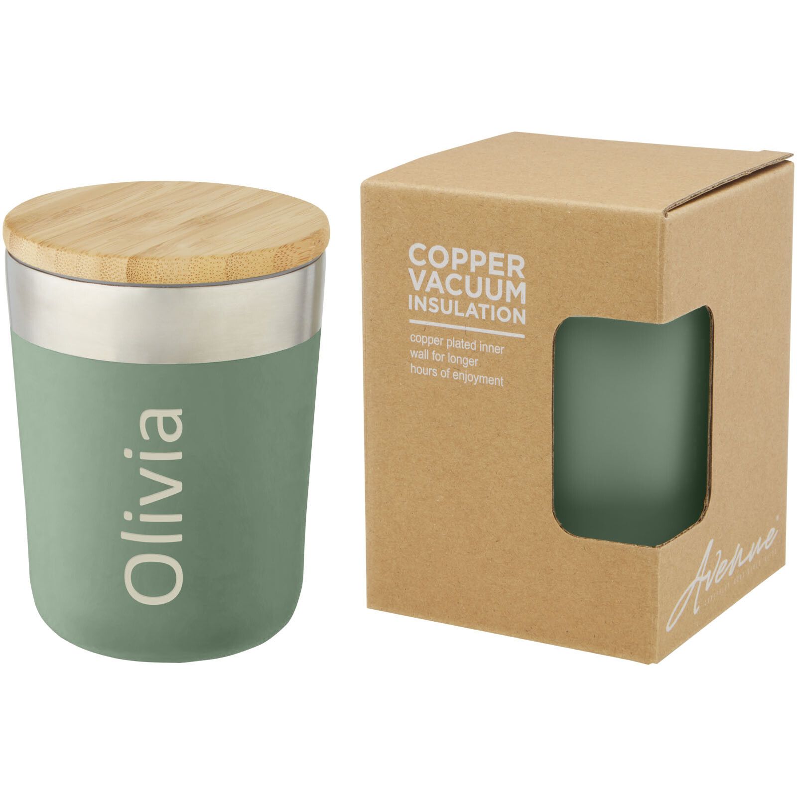 Lagan 330 ml Kupfer-Vakuum Isolierbecher mit Bambusdeckel - heather grün-395