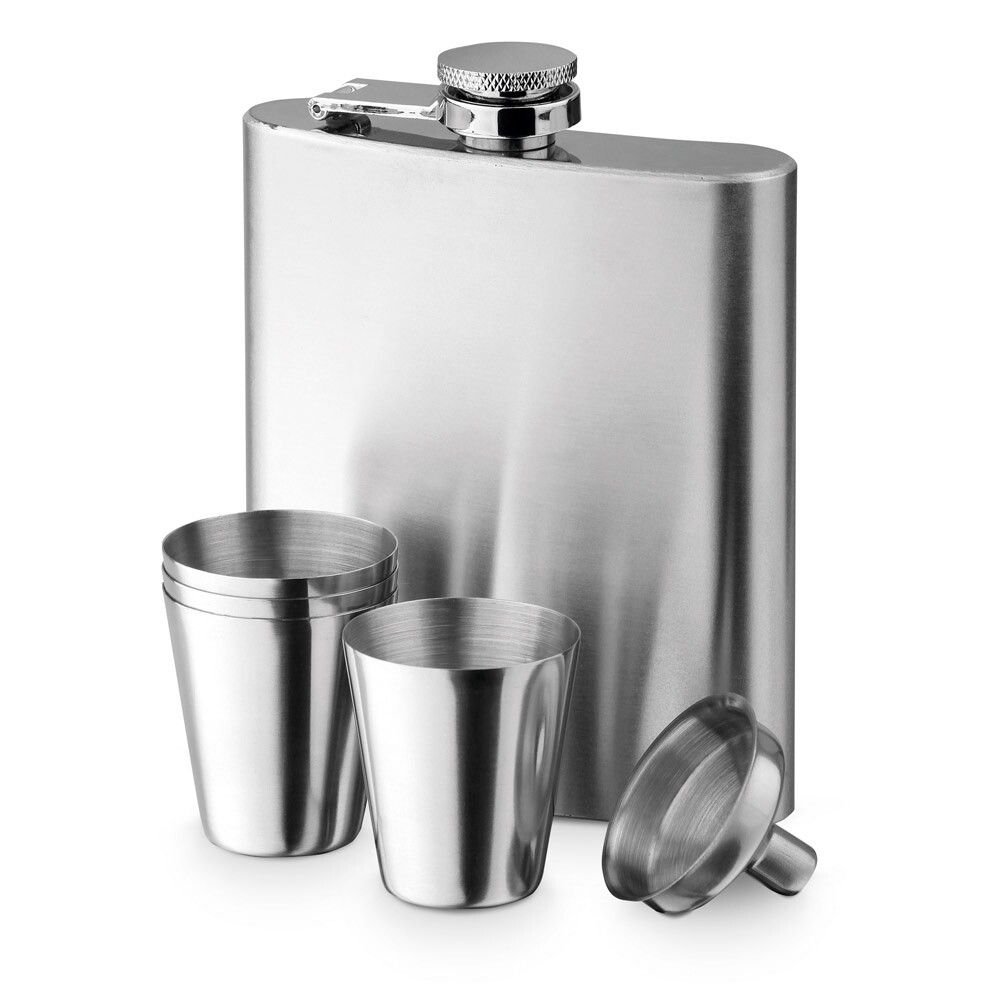 NOVAK Set aus Edelstahlflasche und Gläsern 200 mL - silber-944