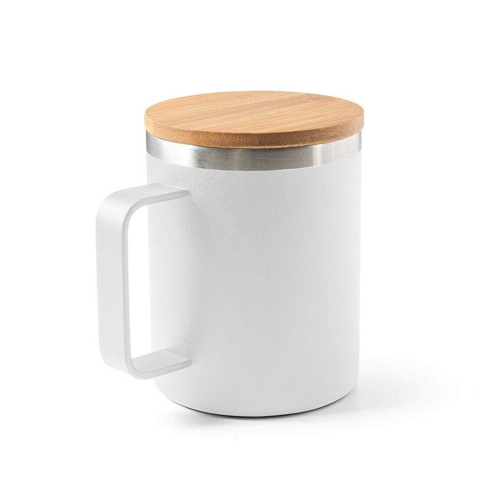 LAUDA Becher aus 90% recyceltem Edelstahl mit Bambusdeckel 420 mL - weiß-802