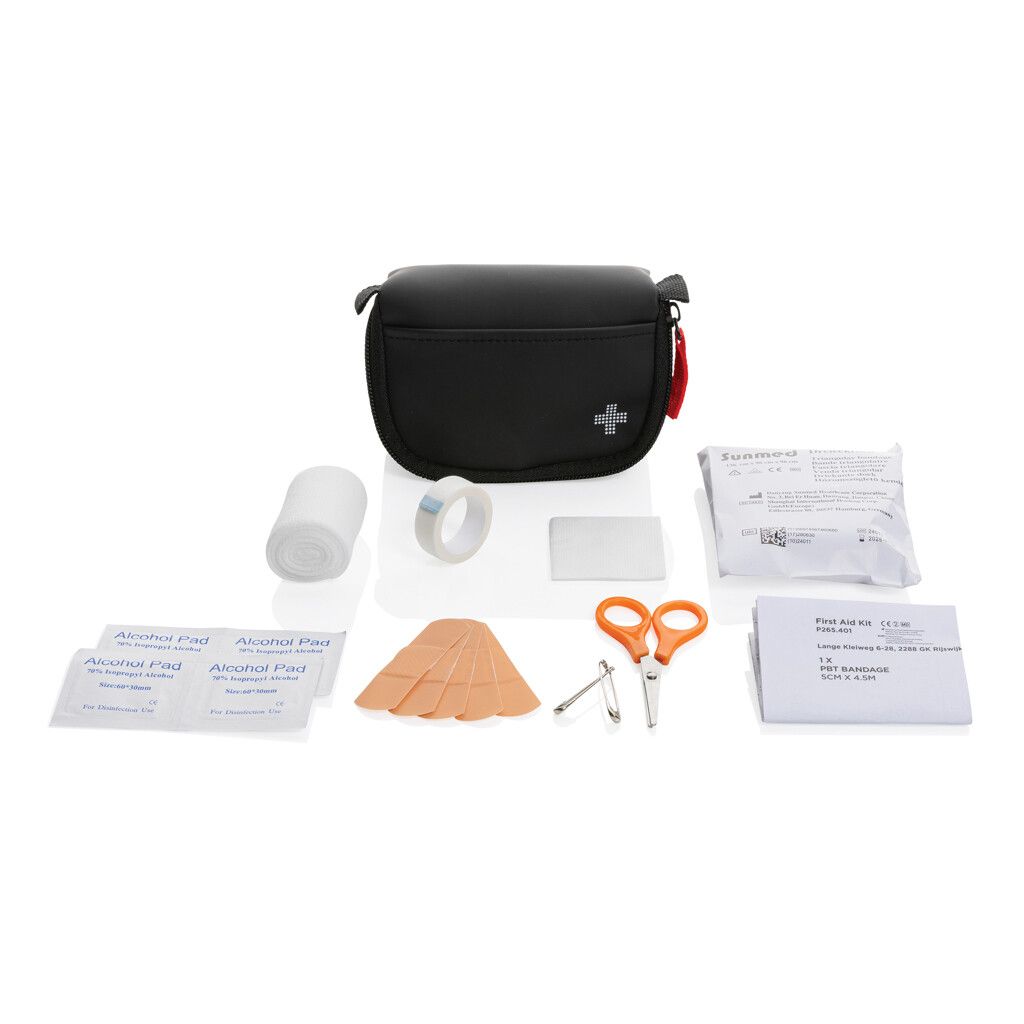 Kleines Erste-Hilfe-Set in RCS recycelter Nubuk-PU Tasche - schwarz-528