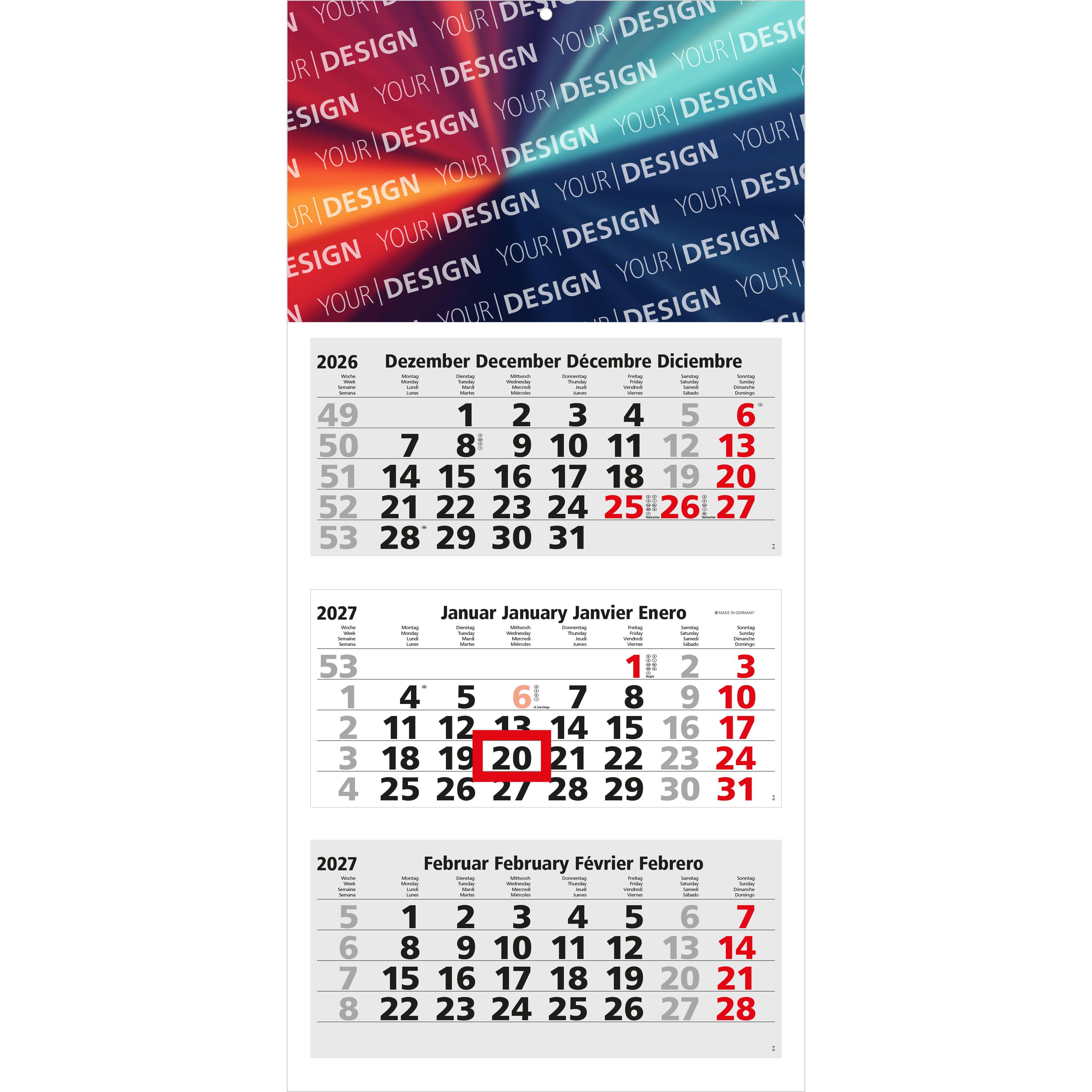 3-Monatskalender Mehrblock Medium Light 3-944