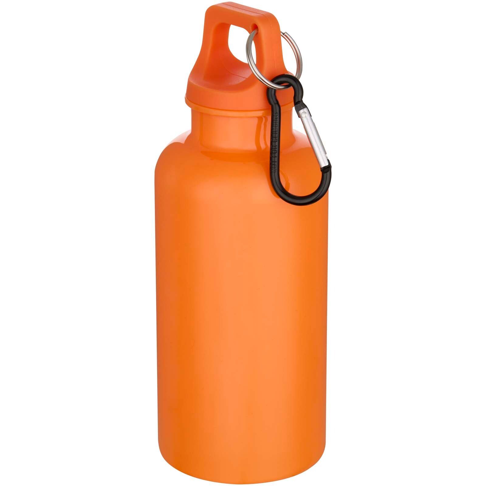 Oregon 400 ml einfarbige RS-zertifizierte Trinkflasche aus recyceltem Kunststoff mit Karabinerhaken  - orange-210