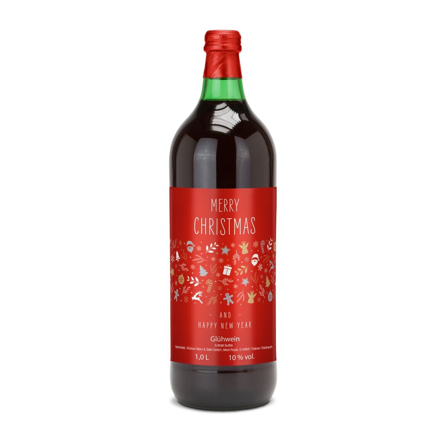 Glühwein - Flasche grün, mit Schraubverschluss, 1 l - individuelles Etikett-951
