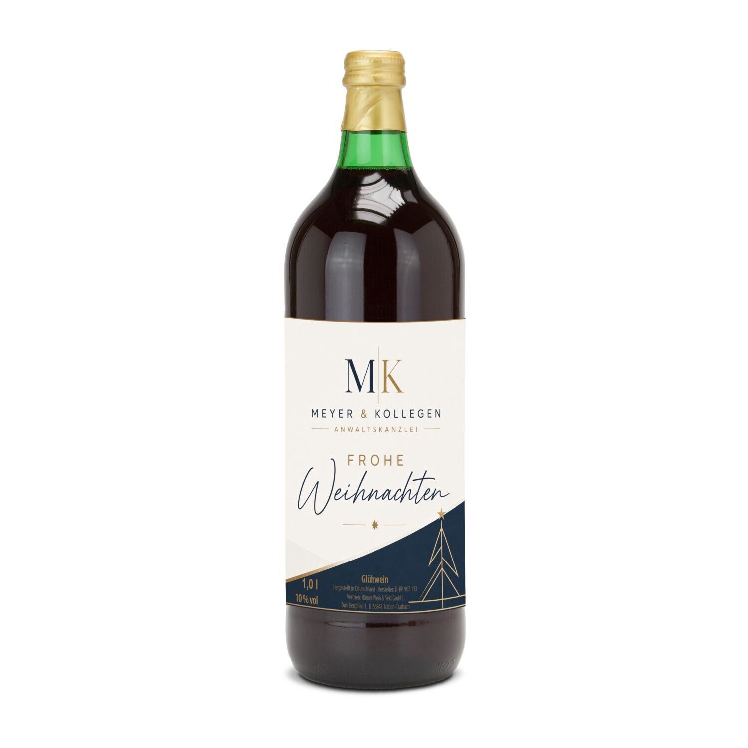 Glühwein - Flasche grün, mit Schraubverschluss, 1 l - individuelles Etikett-951