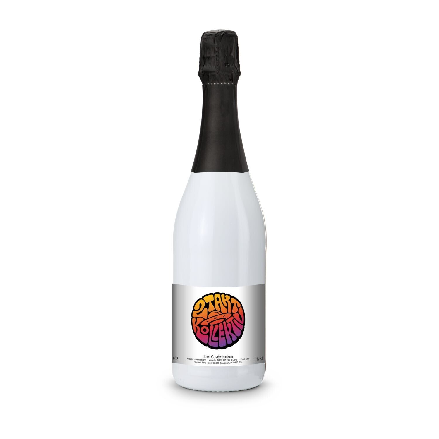Sekt Cuvée - Flasche weiß-lackiert, 0,75 l - Kapselfarbe Schwarz-272