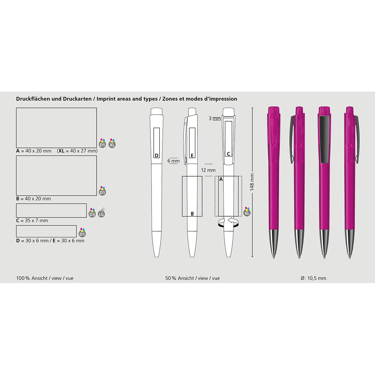 Druckkugelschreiber Zeno transparent MMn - pink transparent-763