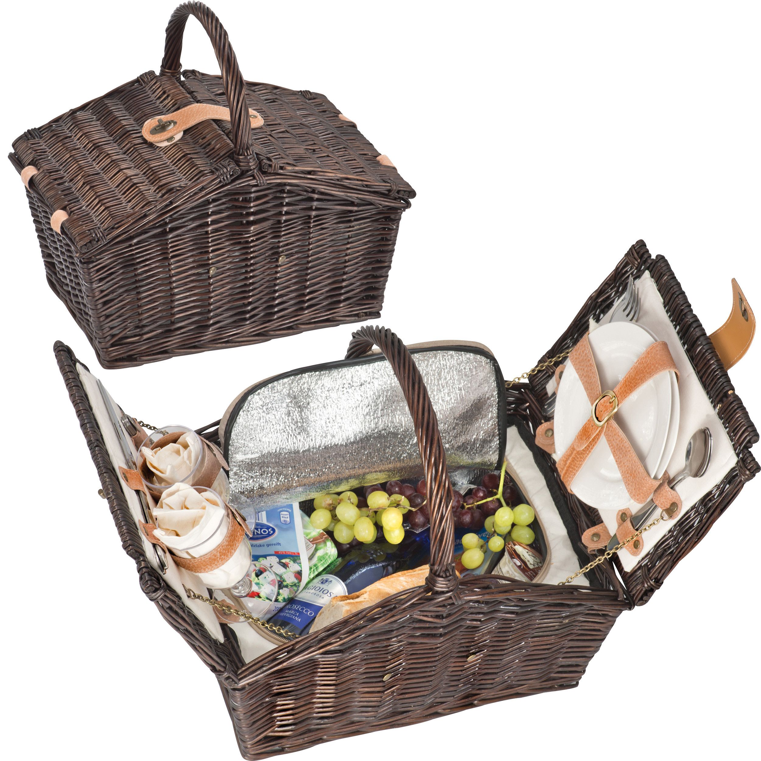 Picknickkoffer aus Weidengeflecht für 2 Personen - braun-428