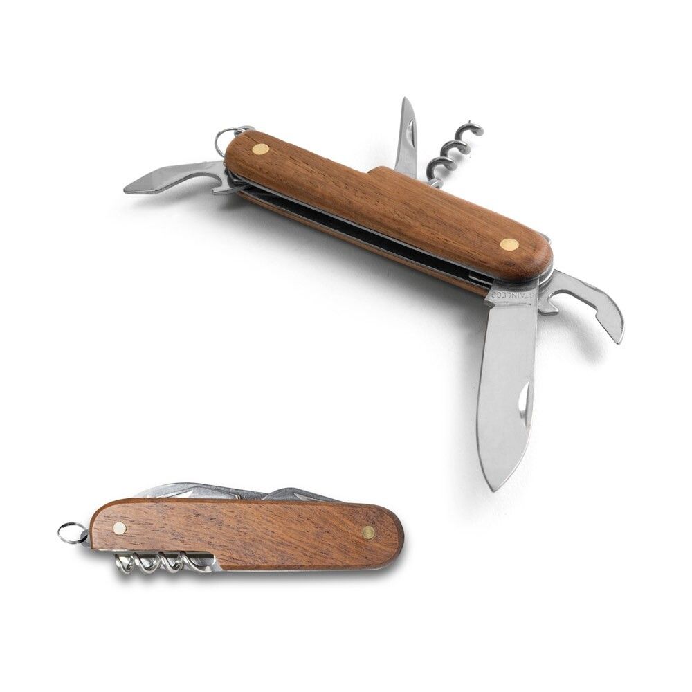 BELPIANO Multifunktions-Taschenmesser aus Edelstahl und Holz - natur-21