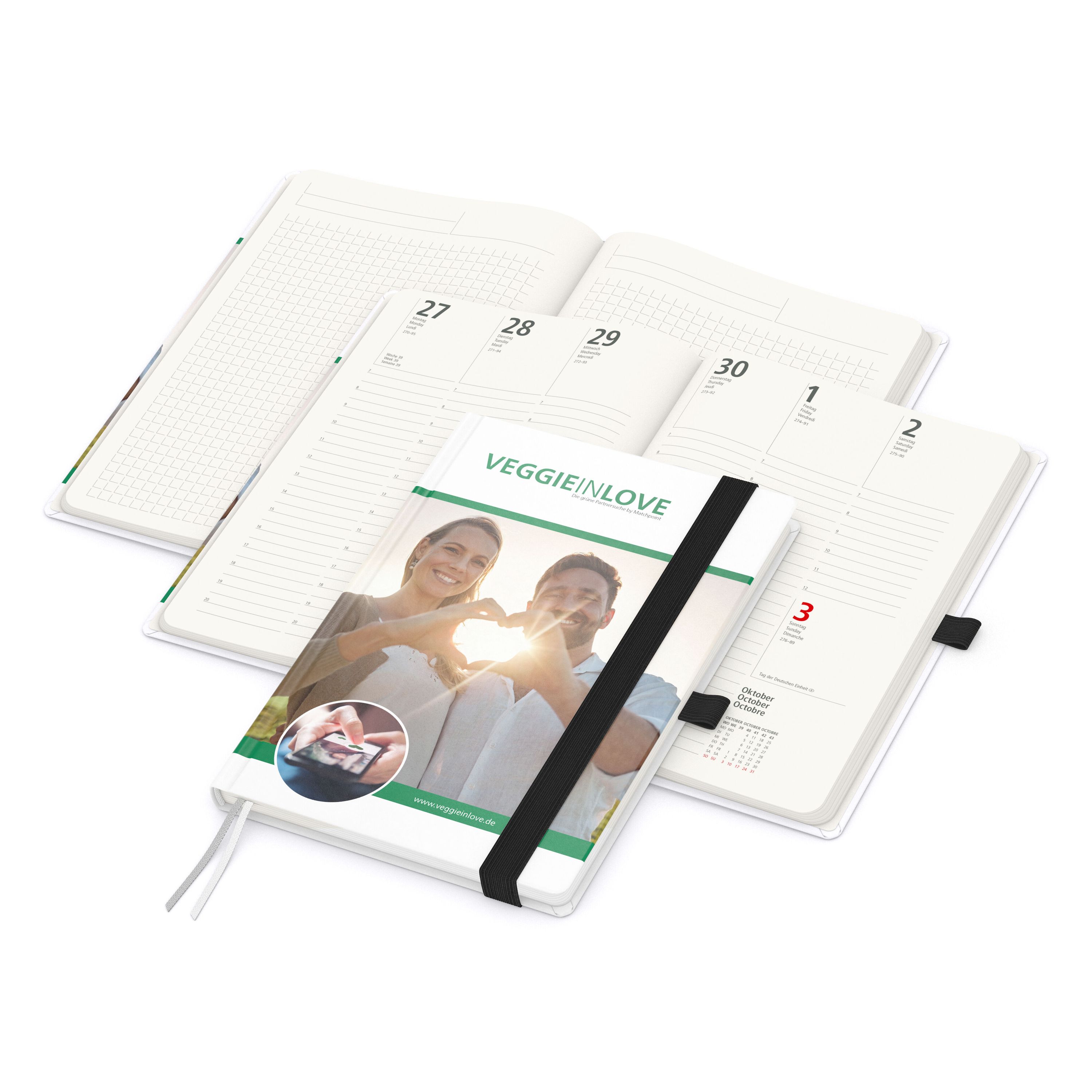 Wochenkalender vorne + Notizen hinten Match-Hybrid RECYCLING, Naturpapier, schwarz-627