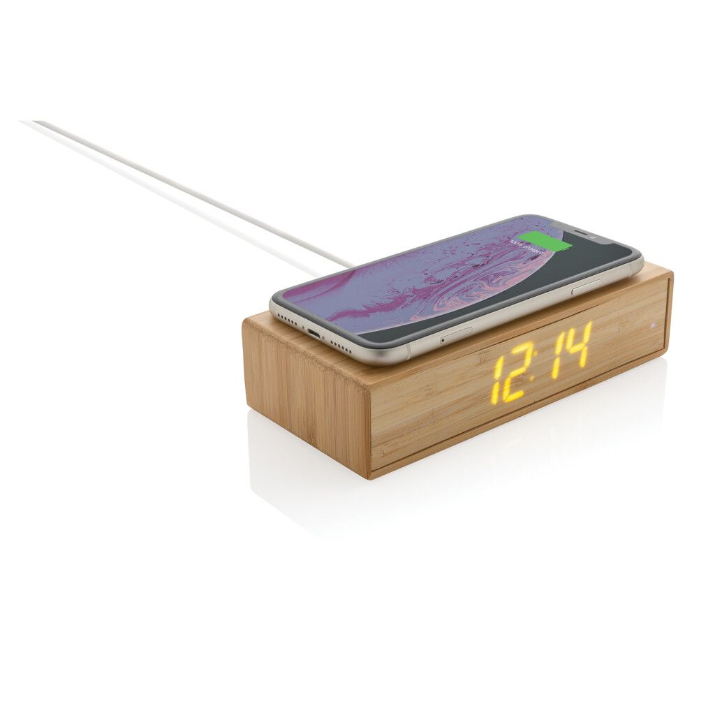 Wecker mit 5W Wireless Charger aus Bambus - braun-447
