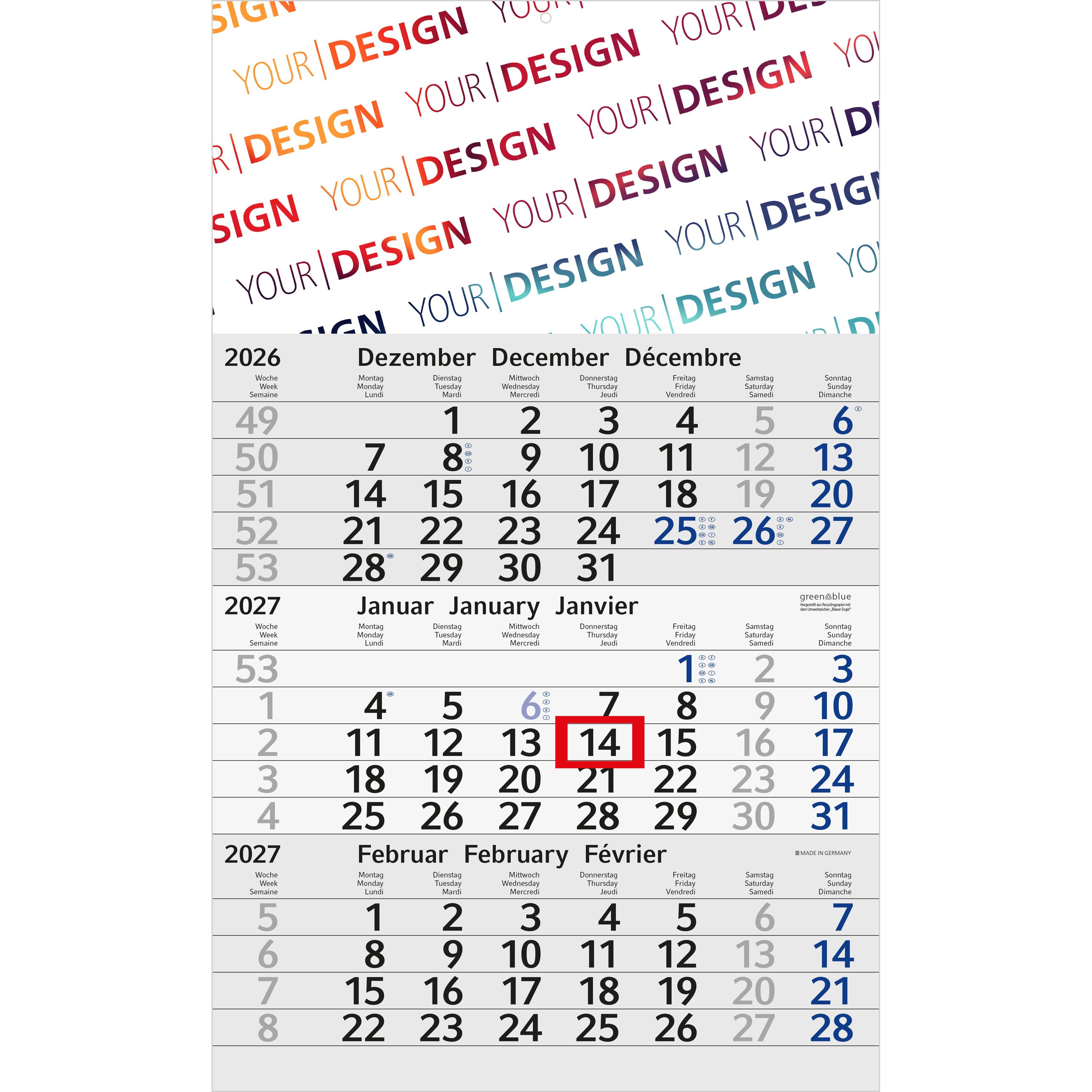 3-Monatskalender Einblatt Budget 3 RECYCLING, blau-808