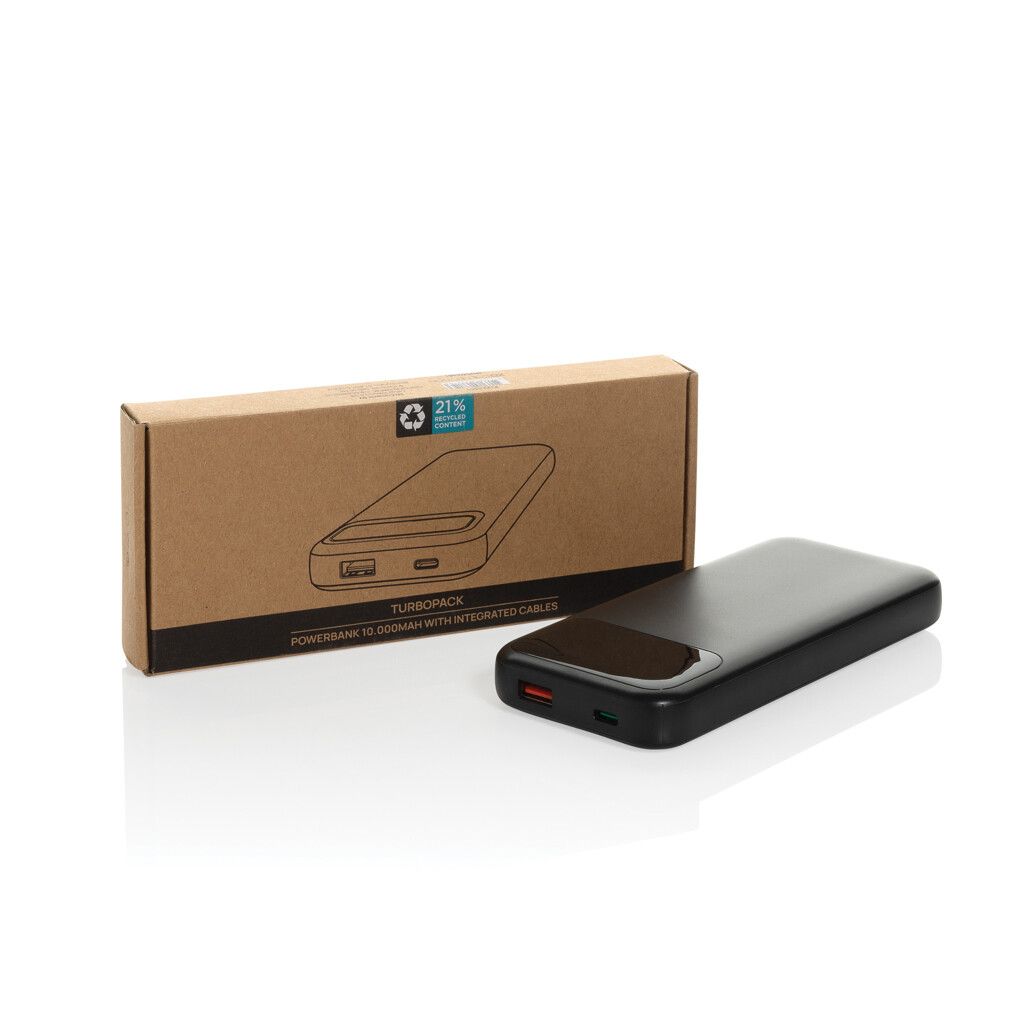 Turbopack 10000mAh Powerbank mit integr. Kabeln aus RCS rABS - schwarz-319