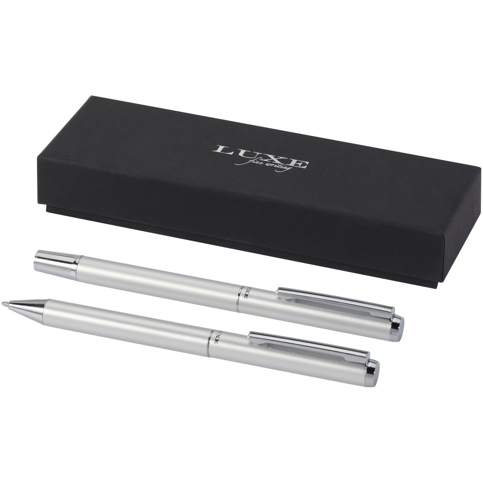 Lucetto Set mit Kugelschreiber und Tintenroller aus recyceltem Aluminium (schwarze Mine) - silber-321