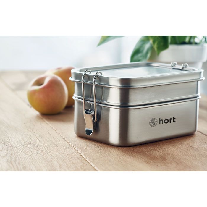 Lunchbox aus Edelstahl DOUBLE CHAN - mattsilber-841