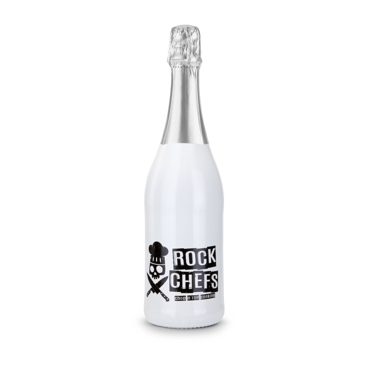 Sekt Cuvée - Flasche weiß-lackiert, 0,75 l - Kapselfarbe Silber-923