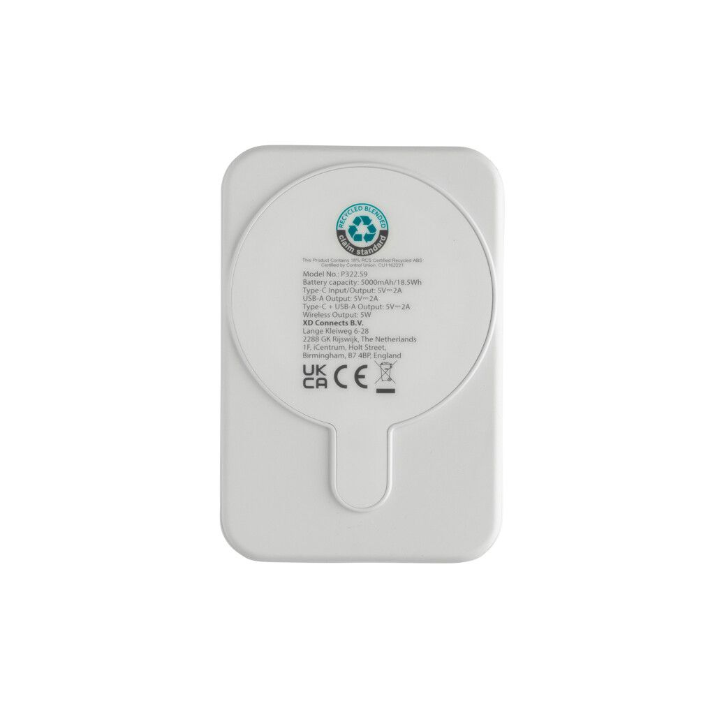 Stellar 5.000mAh 5W magnetische Powerbank aus RCS rec. ABS - weiß-712