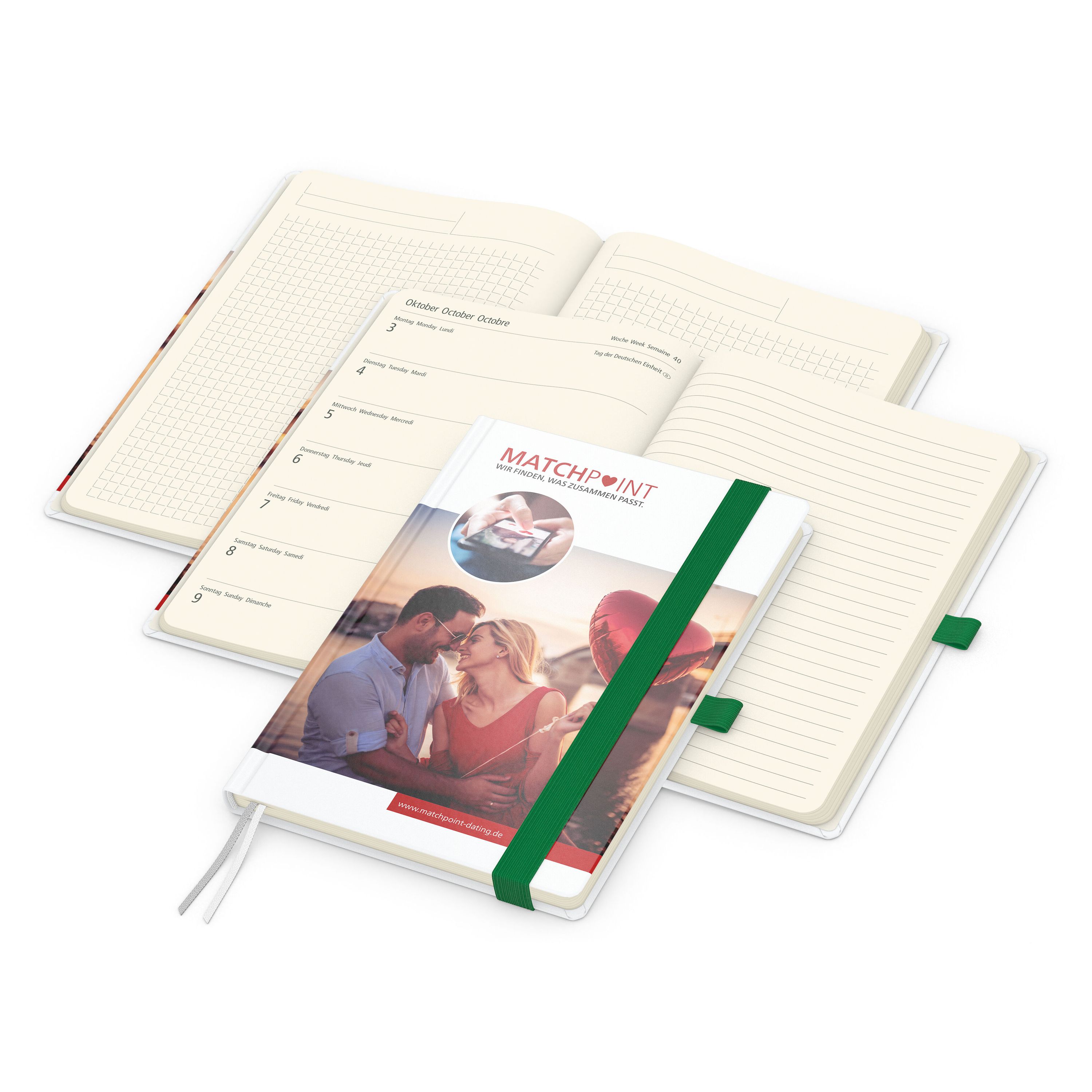 Wochenkalender links + Notizen rechts Match-Hybrid, Papier glänzend, grün-855