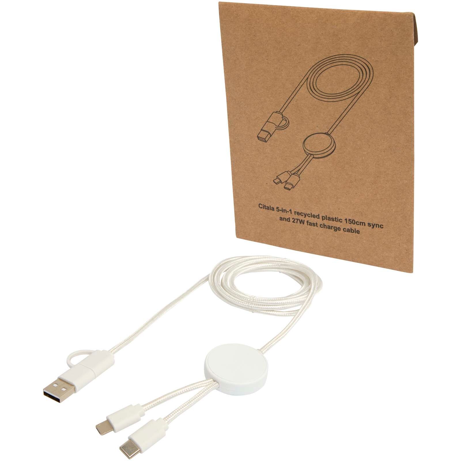 Citala 150 cm 5-in-1 Kabel aus recyceltem Kunststoff für Datenübertragung und 27W Schnellladung - weiss-727