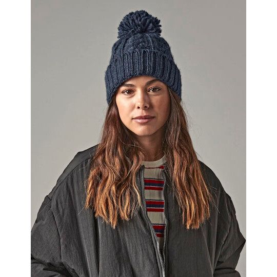 Cable Knit Melange Beanie - navy-917