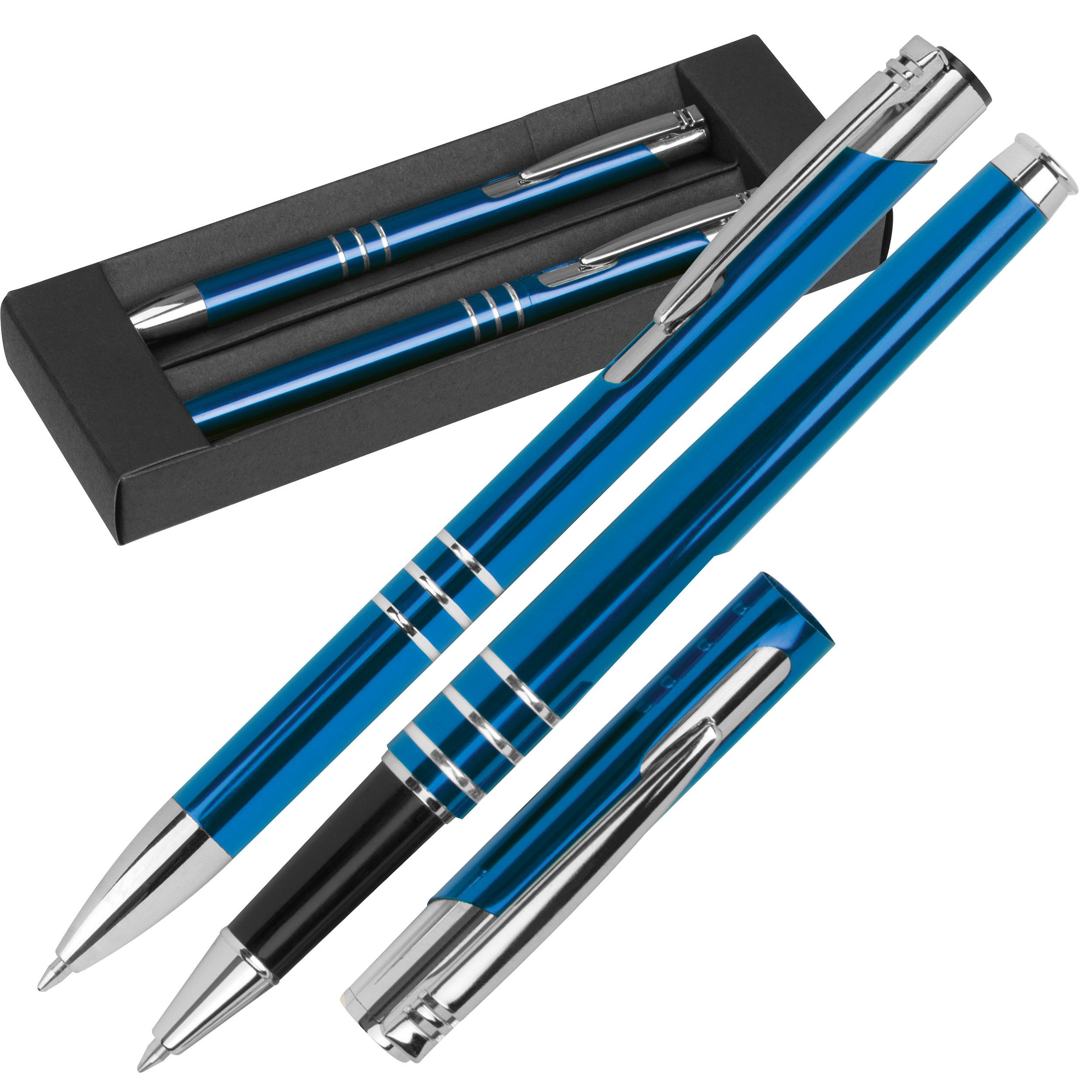 Schreibset bestehend aus einem Kugelschreiber und einem Rollerball - blau-129