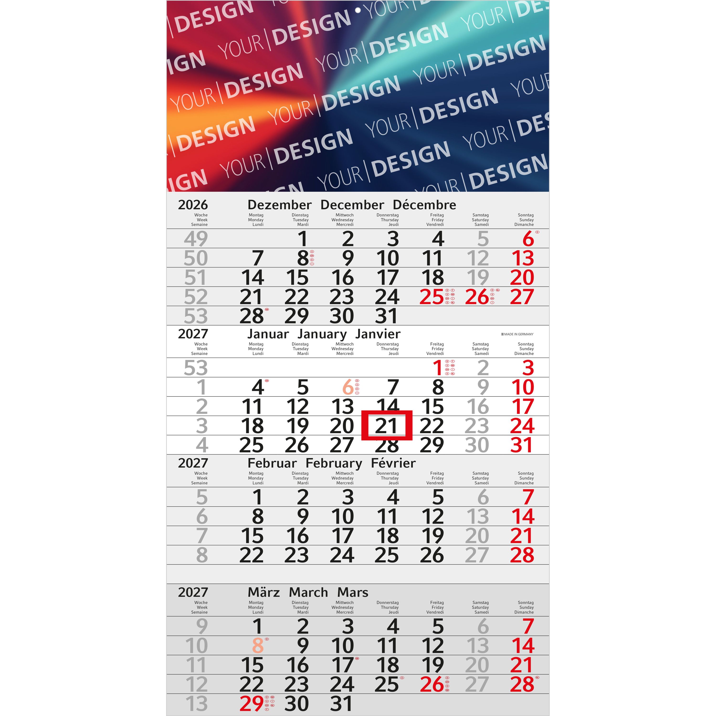 4-Monatskalender Einblatt Budget 4, rot-718