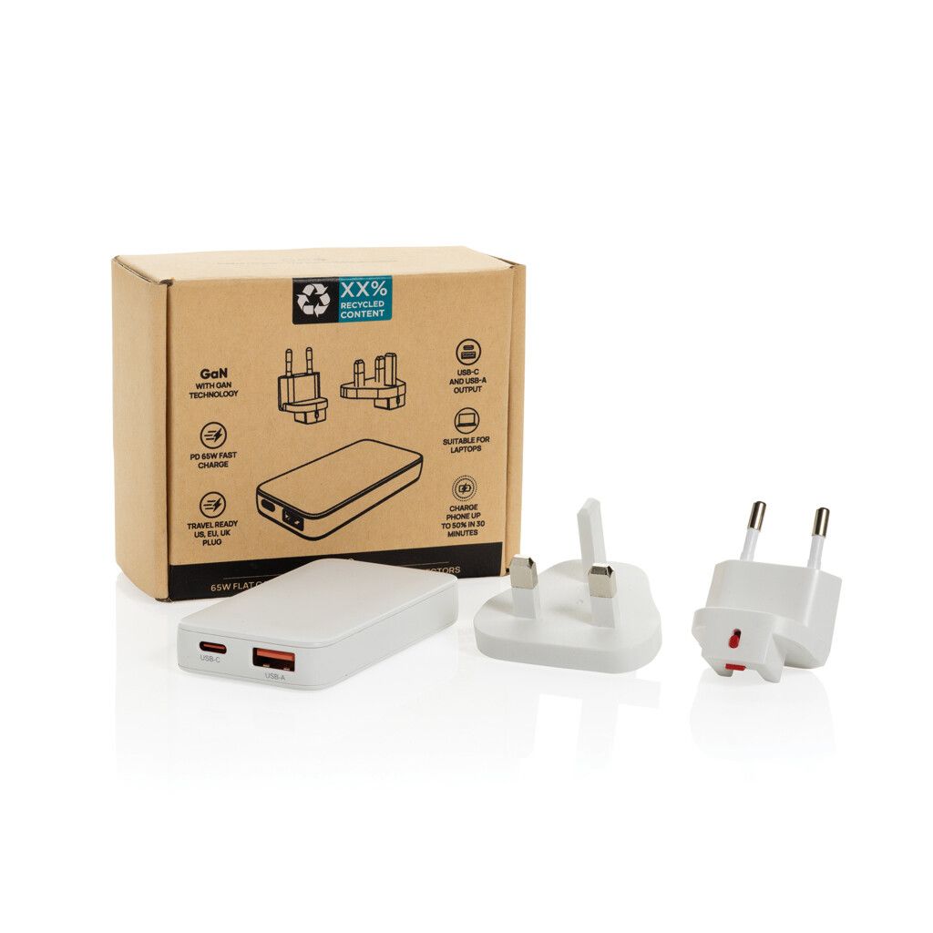 Fluxo flaches RCS 65W GaN-Ladegerät mit Stecker-Adaptern - weiß-640