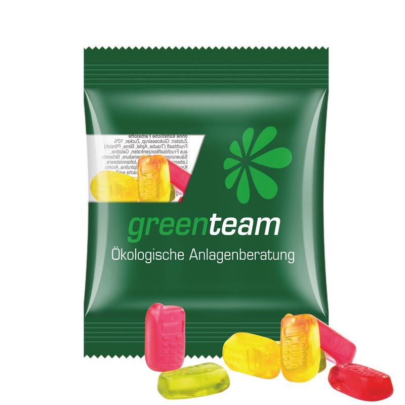 Minitüte 10 g, kompostierbare Folie transparent, Trolli Fruchtgummi Handy-837