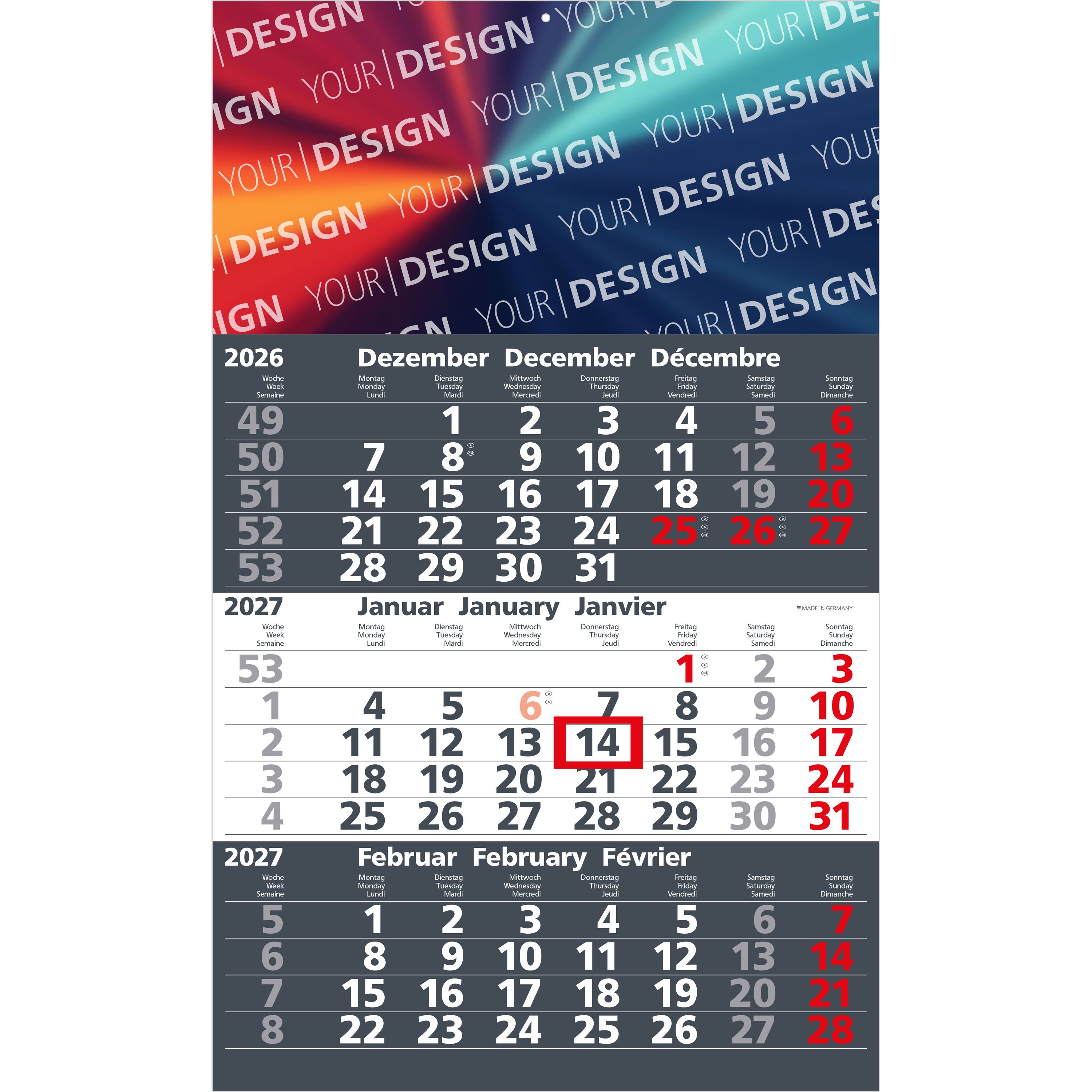 3-Monatskalender Einblatt Solid 3, anthrazit-597