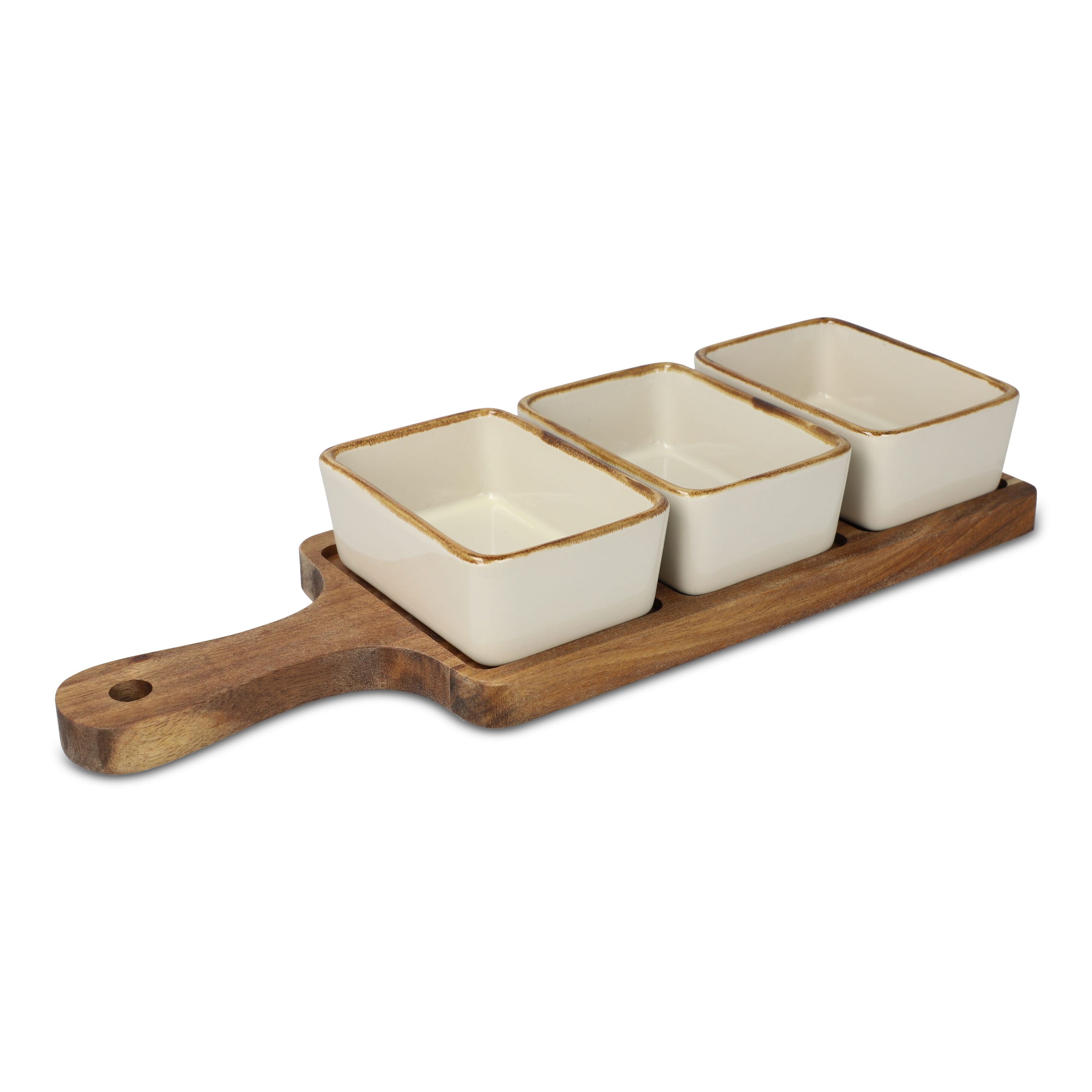 InSideOut Servierbrett aus Holz mit 3 Keramikschalen - natur-698