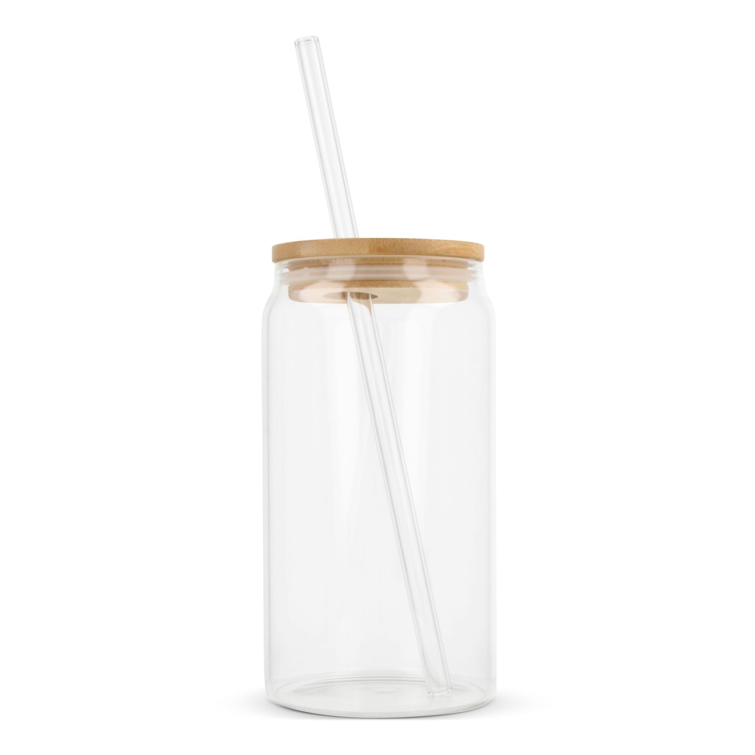 Glas mit Bambusdeckel & Strohhalm 450ml - transparent-492