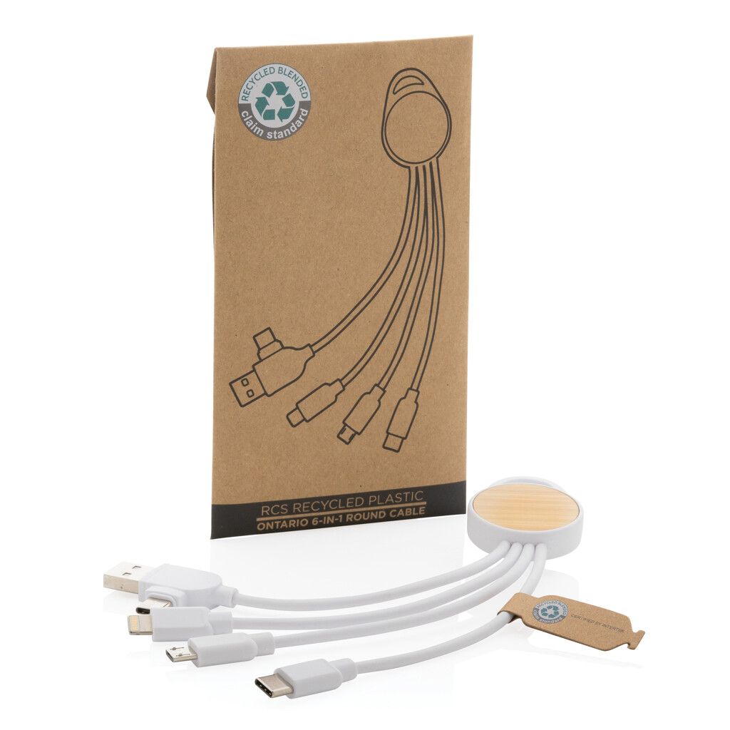 rundes Ontario 6-in-1 Kabel aus RCS recyceltem Kunststoff - weiß-998