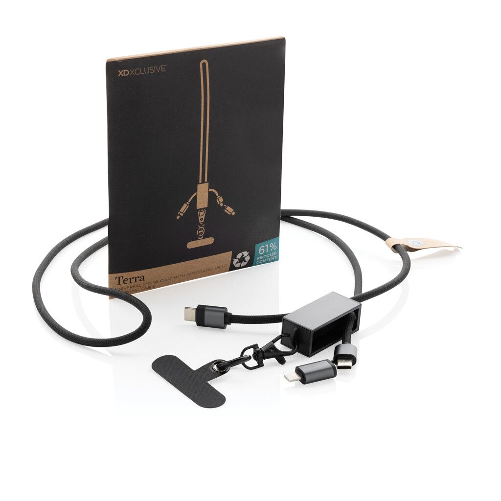 Terra 60Wduales Ladekabel aus RCS recyceltem PET mit Lanyard - grau-124