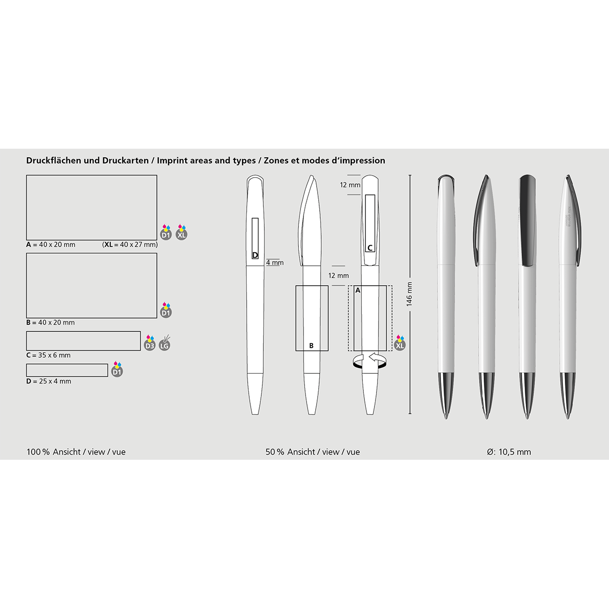 Drehkugelschreiber Arca high gloss MMn - grau-916