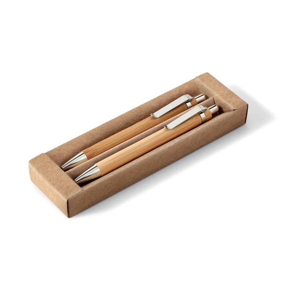 GREENY Schreibset mit Kugelschreiber und Minenbleistift aus Bambus - natur-758