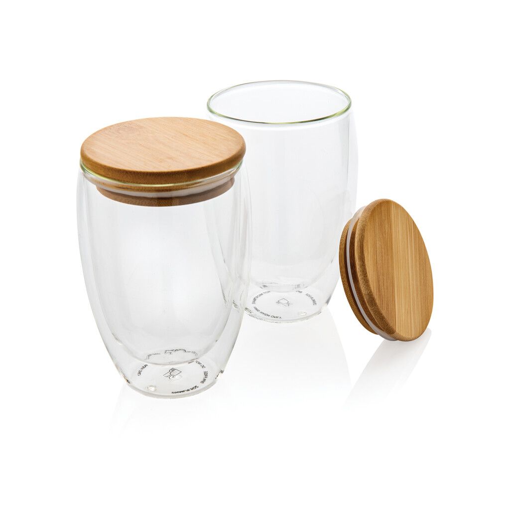 2-tlg Set Borosilikatgläser mit Bambusdeckel 350ml - transparent-34